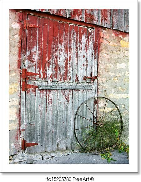 Rustic Barn Door with Wagon Wheel - Vintage Farmhouse Charm