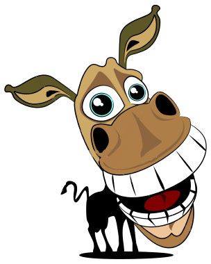 Cartoon dog with big eyes, wide grin, and floppy ears, standing upright in cheerful pose.