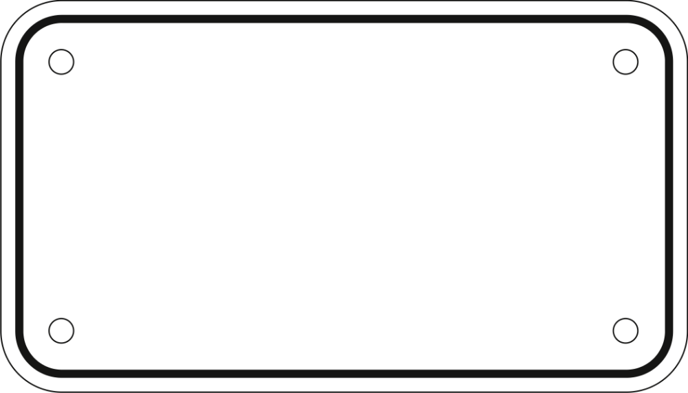 Blank rectangular nameplate with rounded corners and four mounting holes.