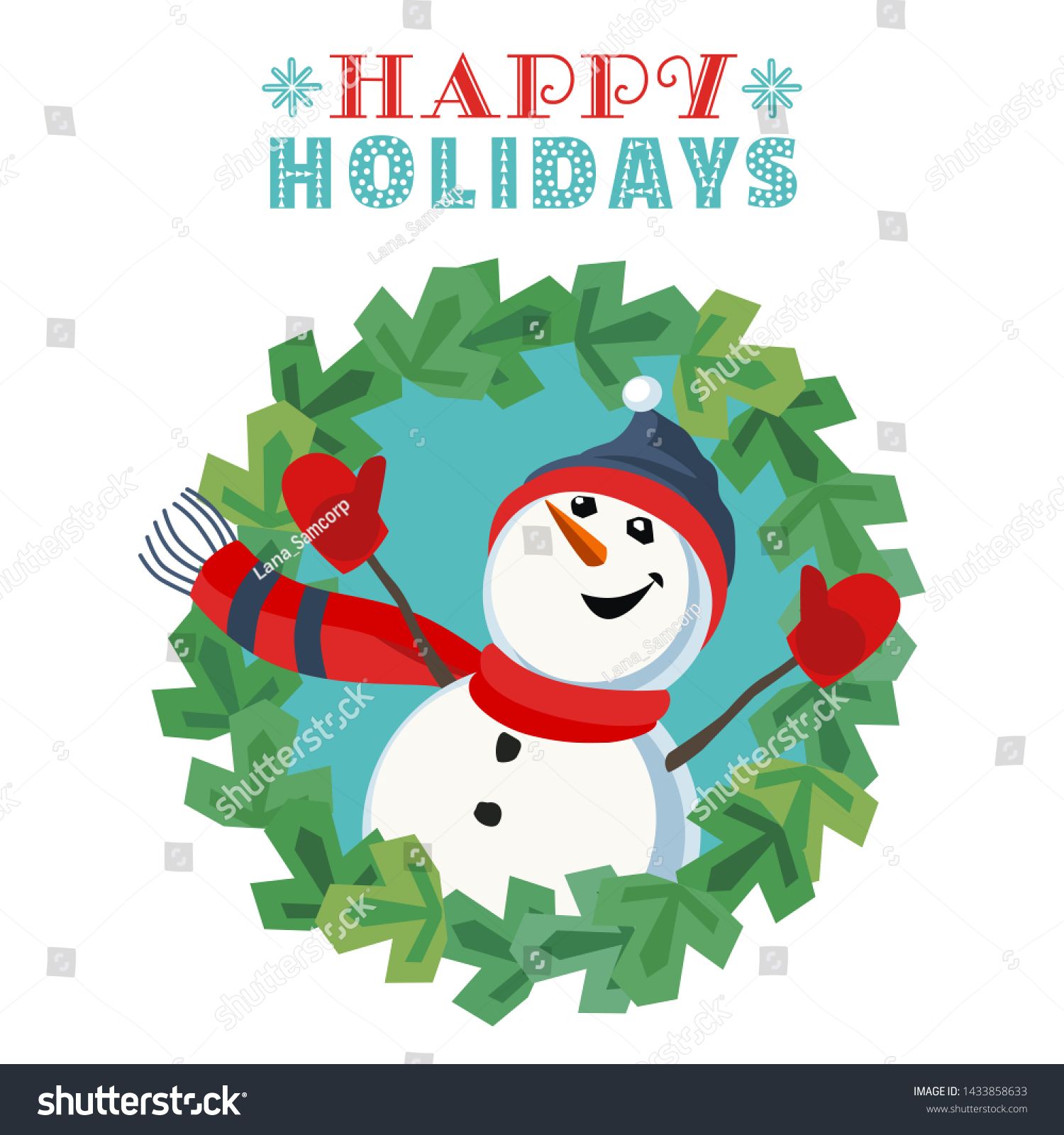 Happy Holidays Greeting Card - Festive Snowman Wreath Design