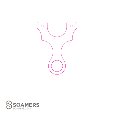 Pink line-art illustration of a classic Y-shaped slingshot on black background.