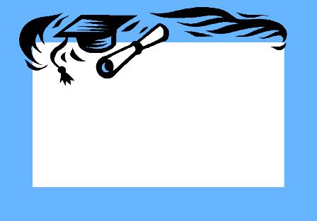 Black-and-white illustration of a graduation cap and rolled diploma with flowing tassels on a blue background.
