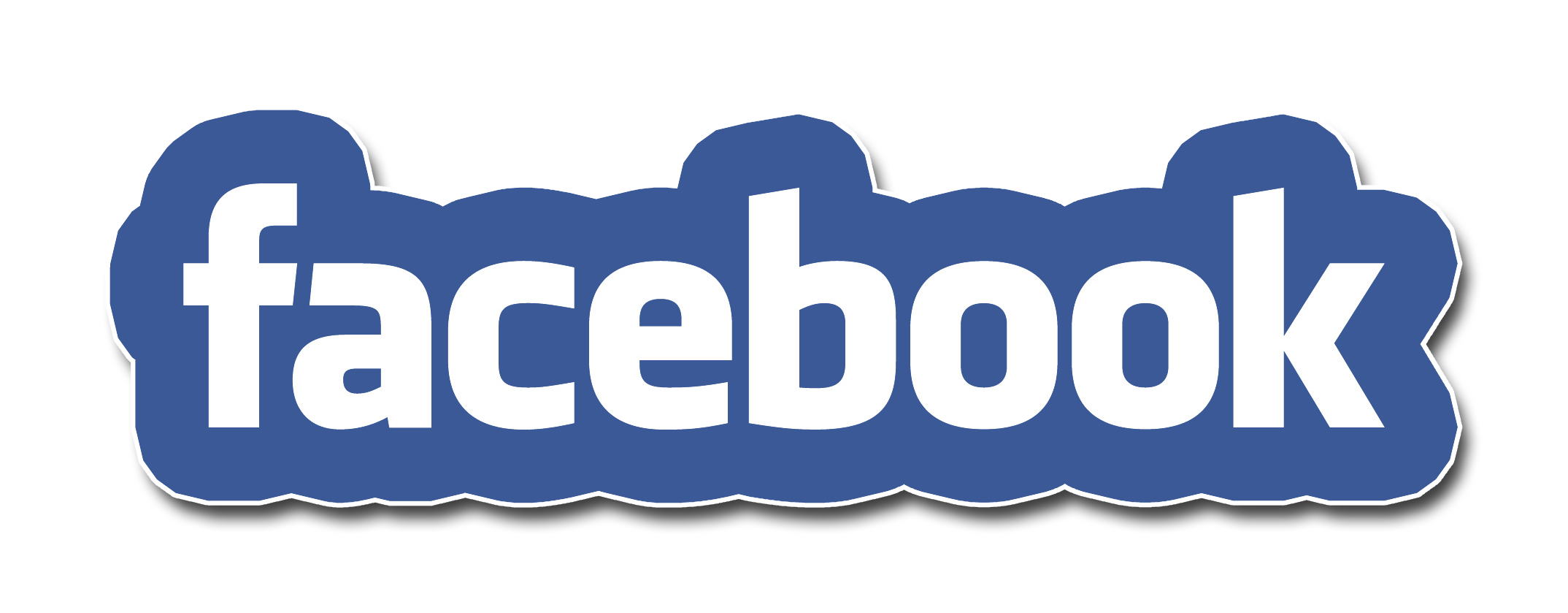 Facebook logo in white lowercase text on a blue cloud-shaped background with white outline.