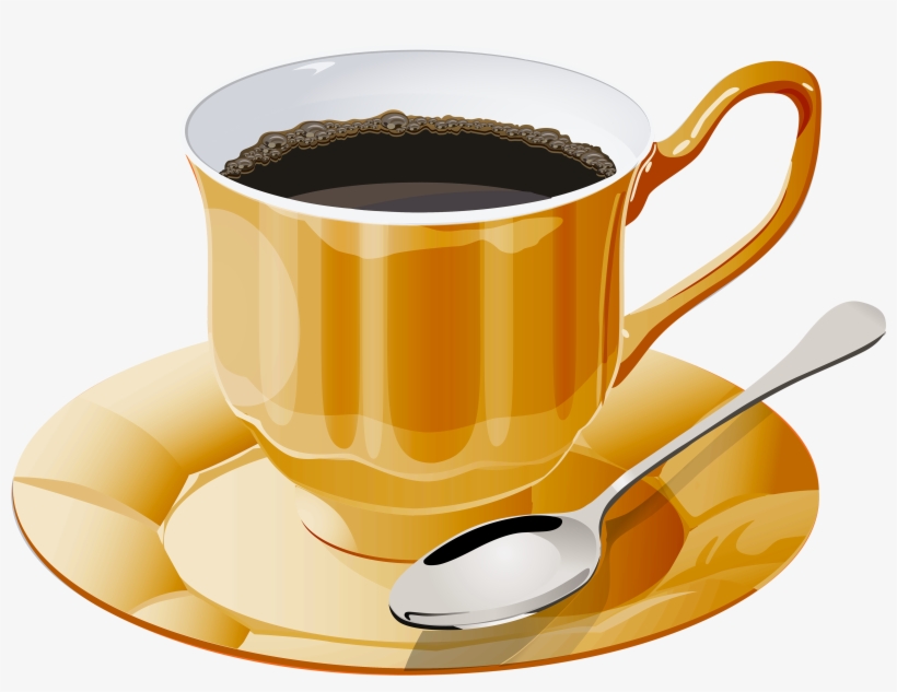 Elegant Golden Coffee Cup with Saucer and Spoon - Free PNG Clipart