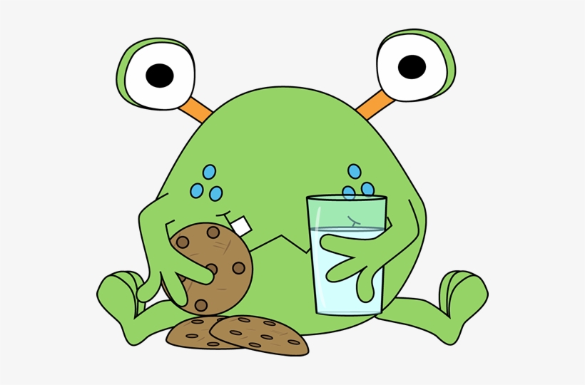 Cute Alien Eating Cookies and Drinking Milk - Fun Illustration