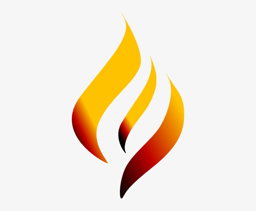 Stylized flame logo with gradient yellow-to-red tongues of fire on white background.