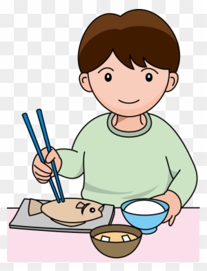 Healthy Family Mealtime with Chopsticks - Kid Eating Fish and Rice