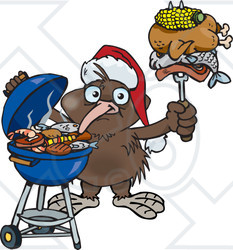 Festive Kiwi BBQ Cartoon - Christmas Grilling Fun