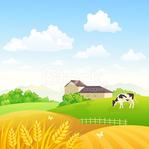 Peaceful Farm Scene - Countryside Life Illustration
