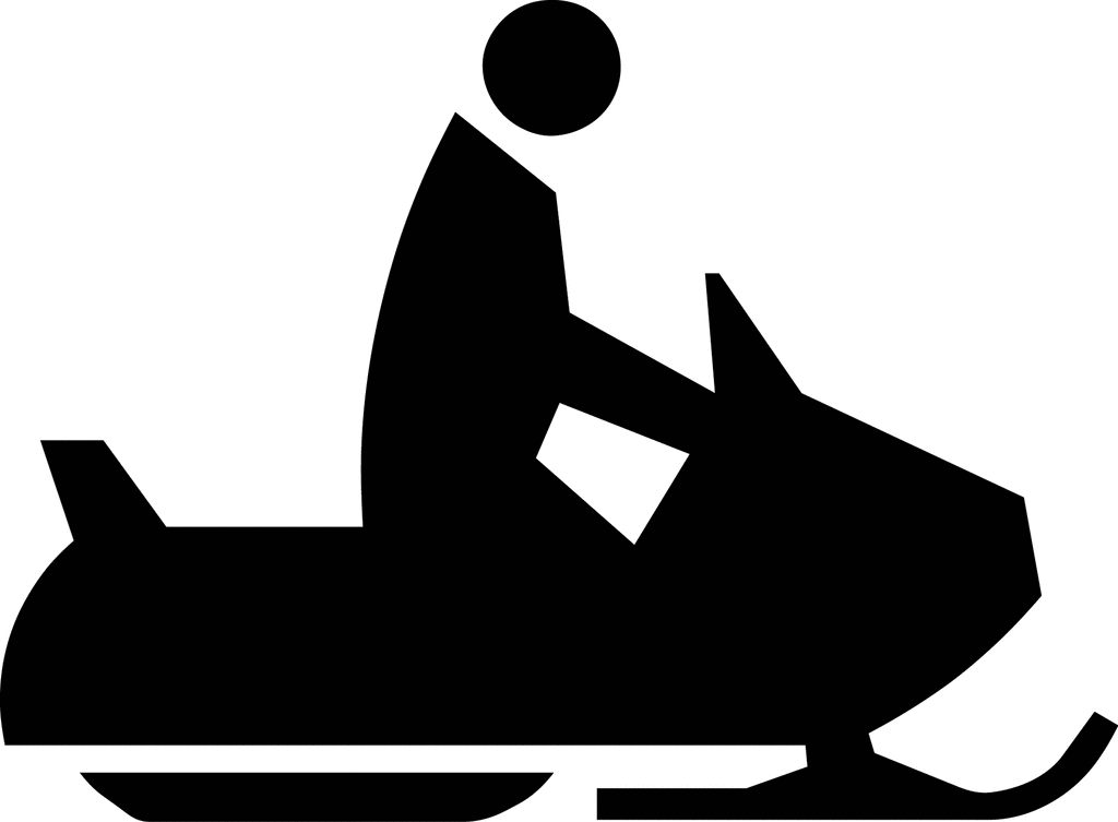 Silhouette of a person riding a snowmobile, viewed from the side with handlebars and skis visible.