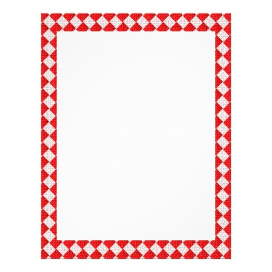 Red and white diamond-patterned border frame with textured fabric appearance, surrounding a blank white center.
