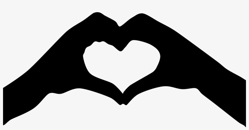 Two hands forming a heart shape silhouette against a white background.