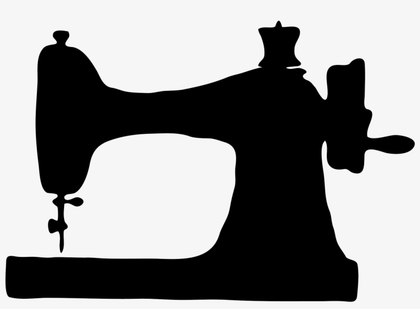 Black silhouette of a vintage mechanical sewing machine on white background.