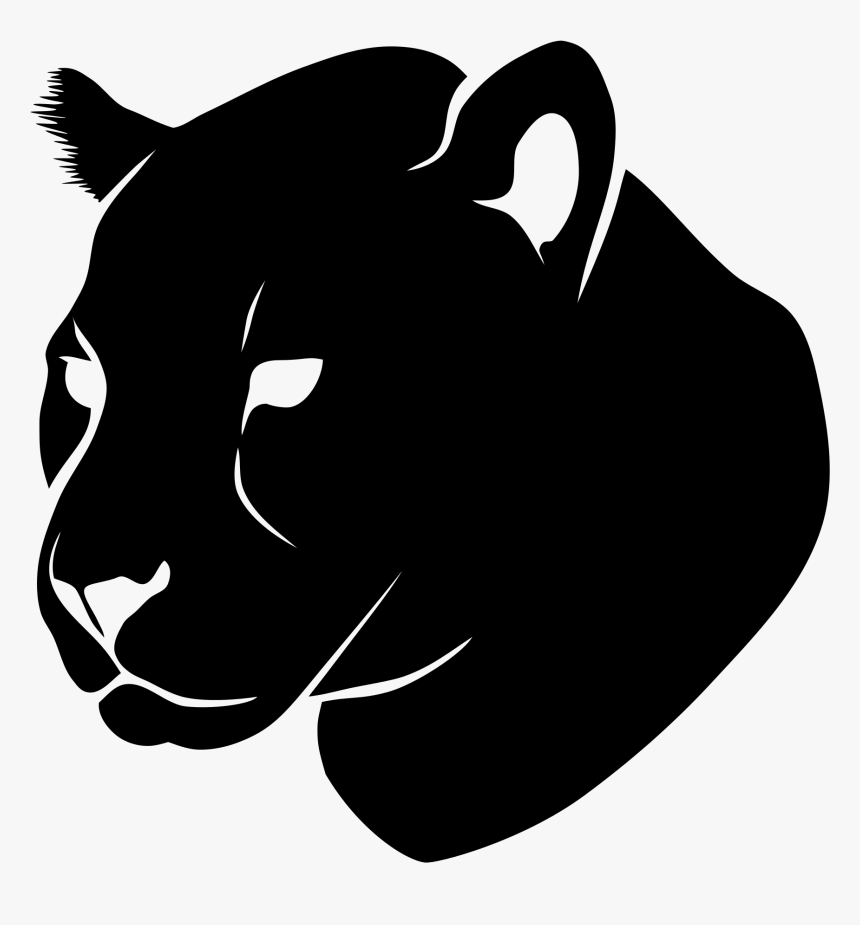 Black panther head silhouette in profile with sharp features and intense gaze.