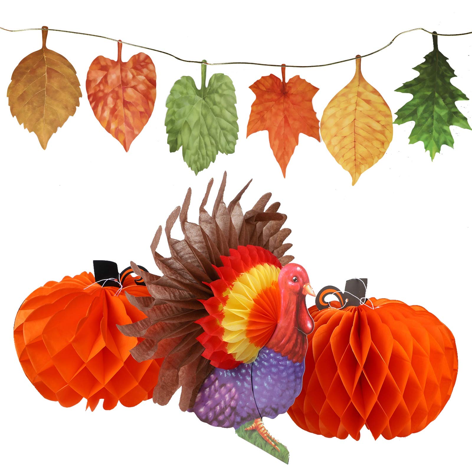 Festive Thanksgiving Decorations - Paper Leaves, Pumpkins & Turkey Centerpiece