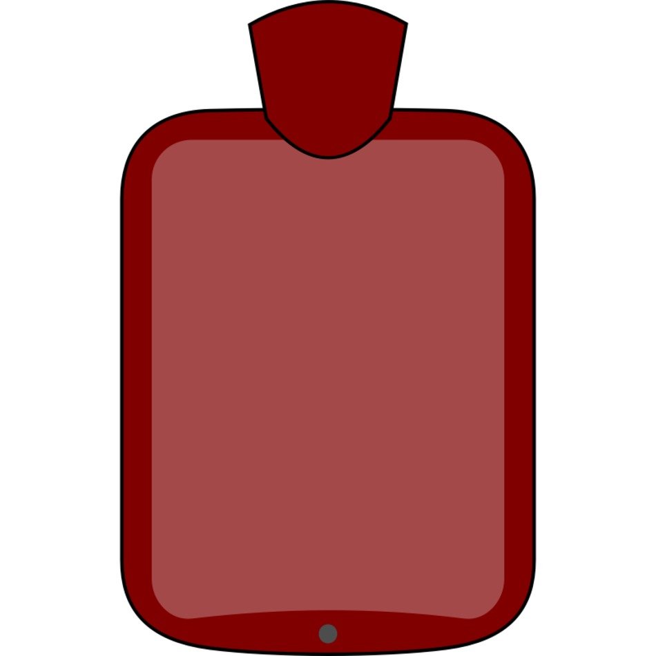 Red rubber hot water bottle with stopper and base button, illustrated in flat vector style.