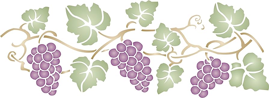 Grape Vine Stencil Design - Elegant Botanical Illustration for Wine & Kitchen Decor