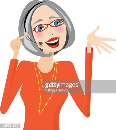 Smiling older woman with gray hair, glasses, and headset gesturing warmly while on a customer support call.