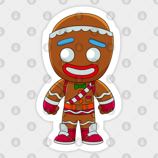 Cheerful cartoon gingerbread man character with icing details, bowtie, and festive outfit.