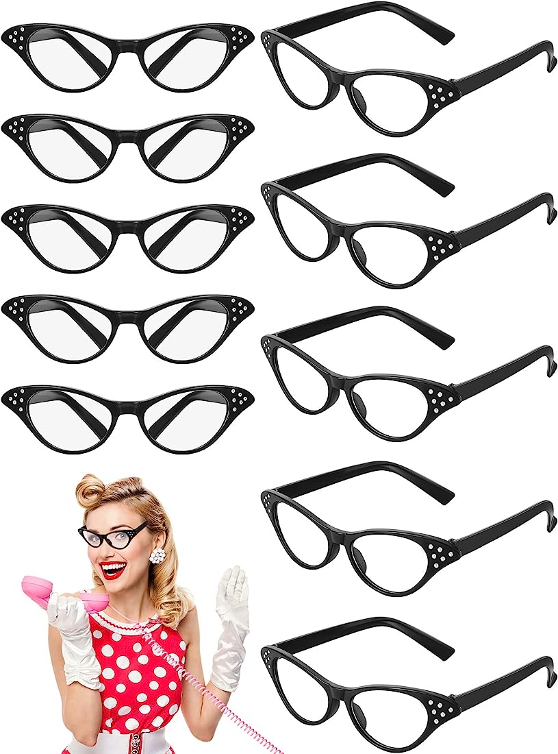Retro Cat-Eye Glasses - 10-Pack Vintage Costume Accessories for Women