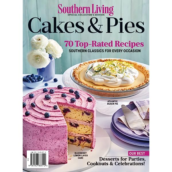 Southern Living magazine cover featuring blueberry-lemon layer cake and Atlantic Beach pie with white flowers and blueberries.