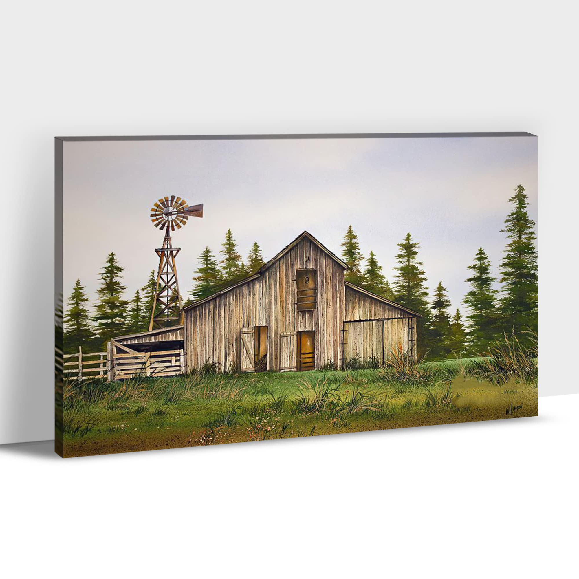 Vintage Barn and Windmill Painting - Rustic Farm Art Print