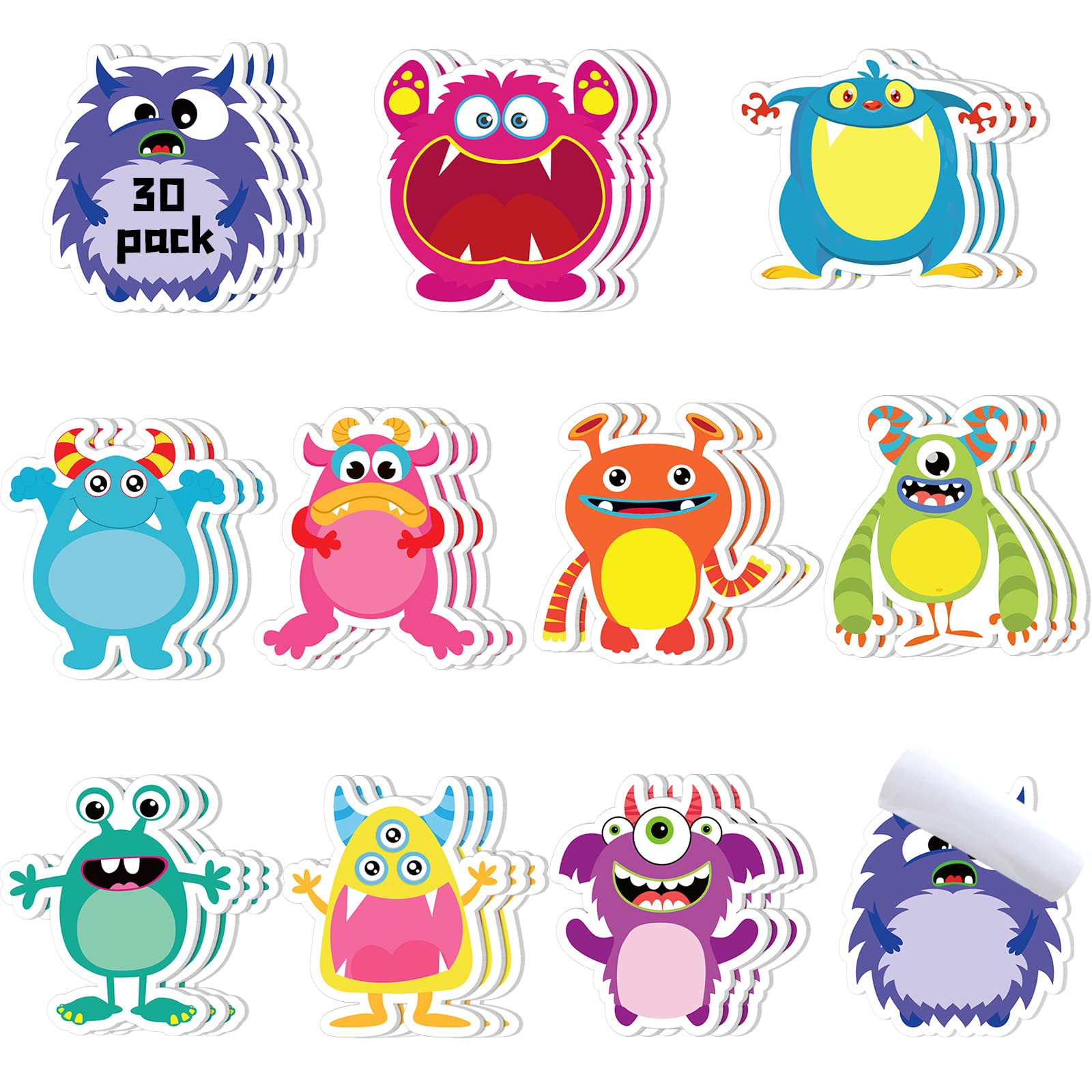 30-Pack Fun Monster Stickers for Kids - Vibrant & Reusable Decorations