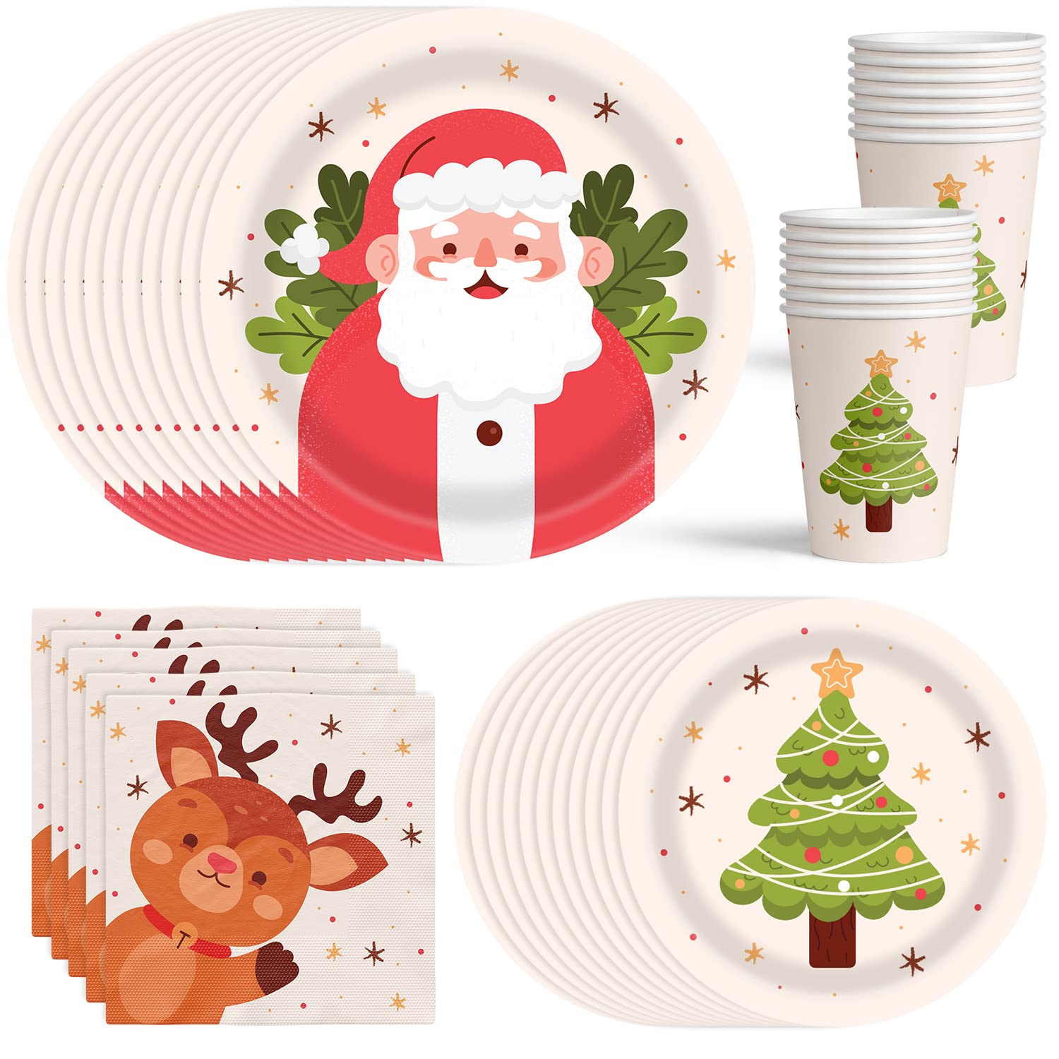 Christmas Party Supplies - Santa, Reindeer & Tree Themed Disposable Tableware Set