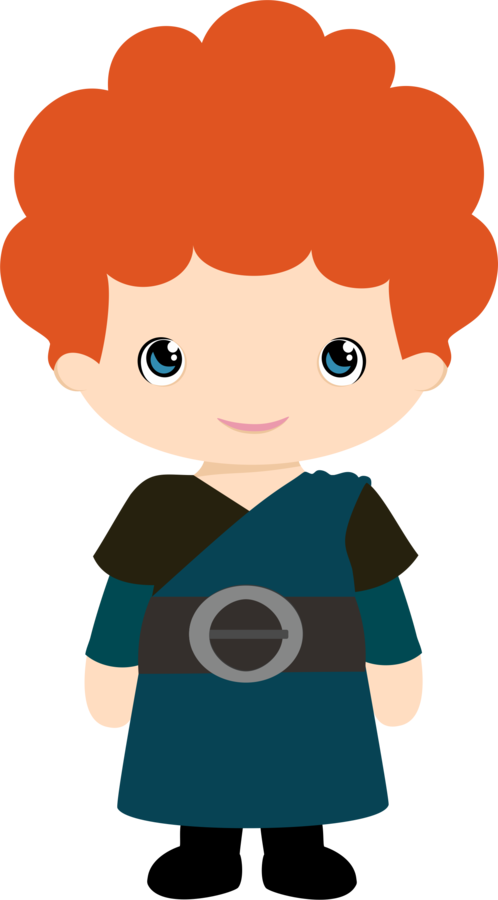Chibi-style cartoon boy with curly red hair, blue eyes, and a teal tunic with brown accents and belt.