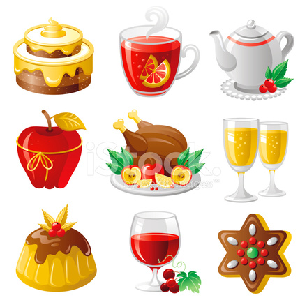 Festive Food & Drink Icons - Holiday Meal Illustrations