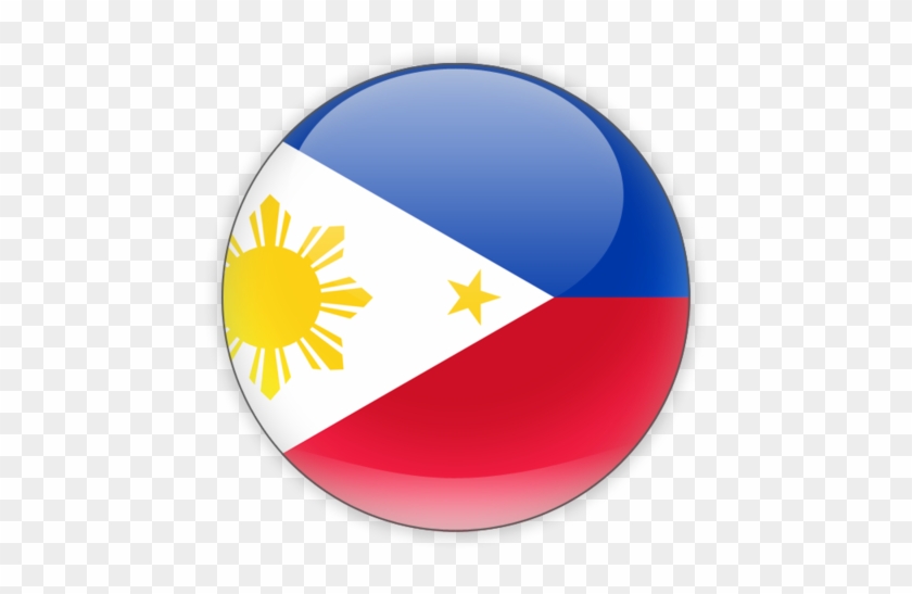 Glossy circular badge featuring the national flag of the Philippines with sun, stars, and blue, white, and red stripes.