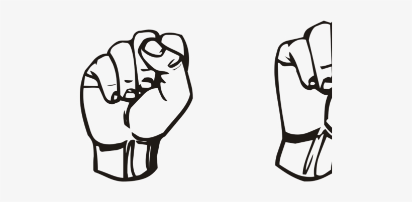 Black-and-white line drawing of two clenched fists, symbolizing strength, solidarity, or protest.