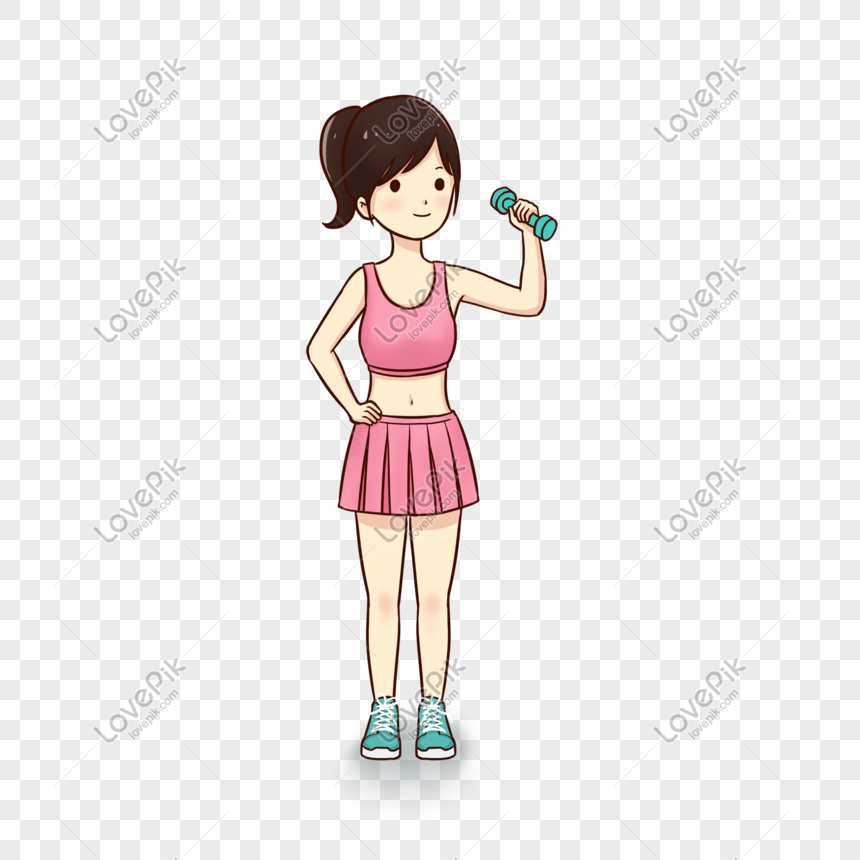 Fitness Illustration - Girl Exercising with Dumbbell | Free Clipart