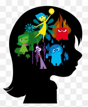 Silhouette of a child's head containing colorful animated emotion characters representing joy, sadness, anger, fear, and disgust.