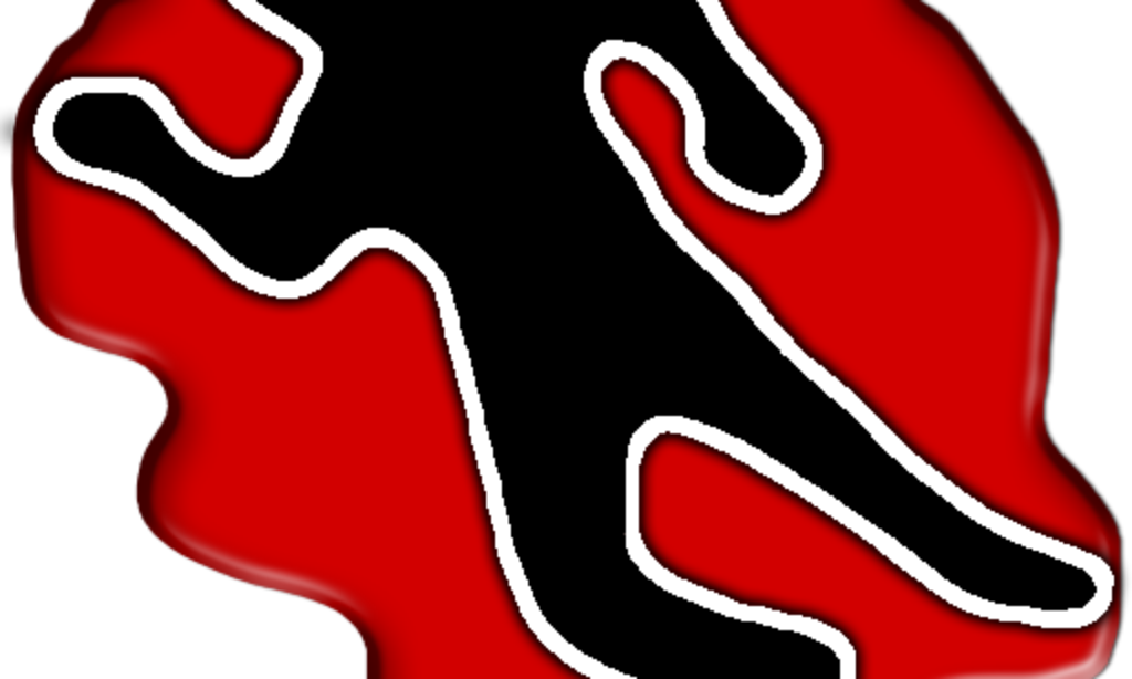 Abstract red and black liquid-like shape with white contour lines on black background.