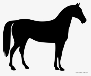 Black silhouette of a standing horse in profile view, clean vector-style illustration.