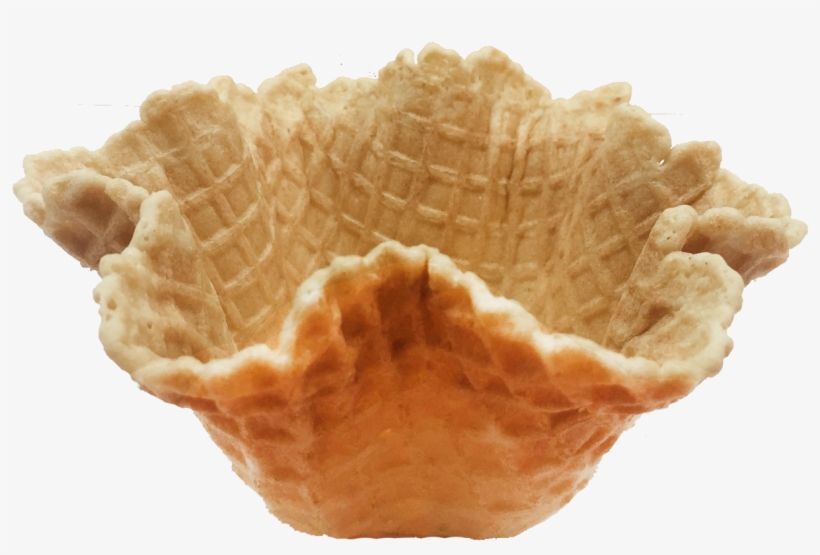 Golden-brown waffle bowl with fluted rim and classic grid pattern, ideal for ice cream or desserts.