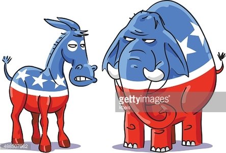 Democratic Donkey vs Republican Elephant - Political Symbolism Illustration