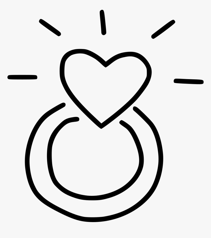 A hand-drawn ring with a heart on top and radiating lines, symbolizing love and engagement.