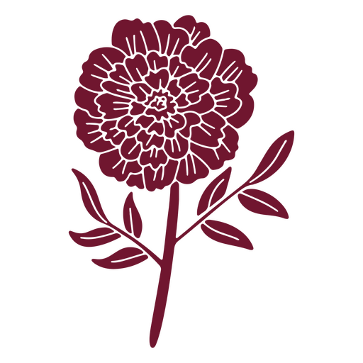 A stylized maroon flower with layered petals and leaves on a transparent background.
