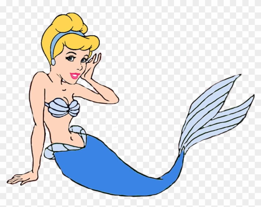 Disney-style mermaid with blonde hair, blue tail, and seashell top posing gracefully.