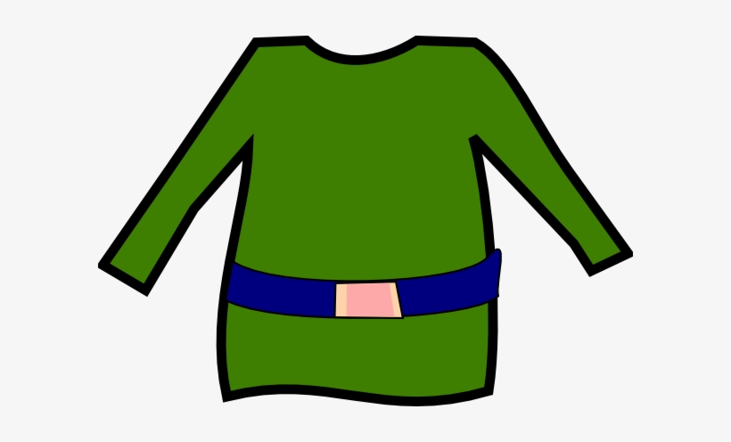 Green long-sleeve tunic with blue belt and pink buckle, cartoon-style illustration.