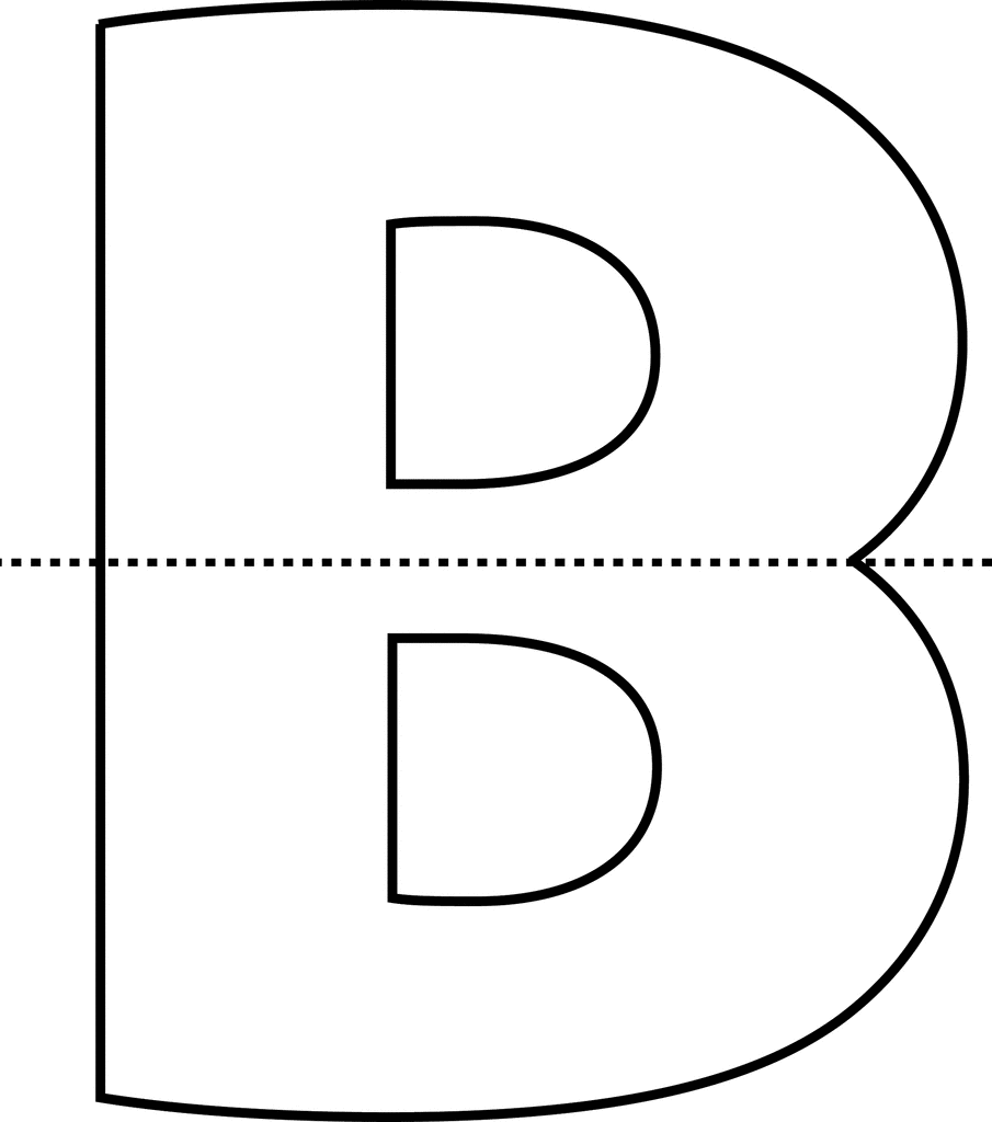 Uppercase letter B split horizontally by a dotted line, showing symmetrical top and bottom halves.