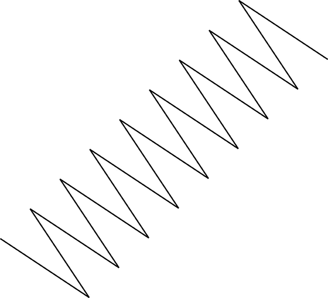 Black zigzag lines forming a diagonal pattern on white background, resembling a stylized spring or waveform.