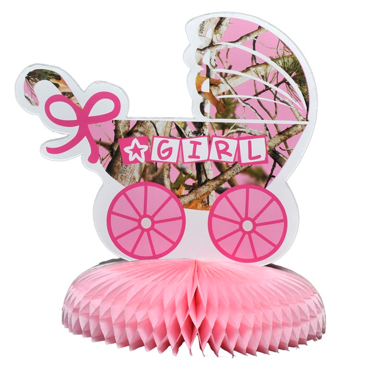 Pink Camo Baby Girl Carriage Centerpiece - Baby Shower Decor