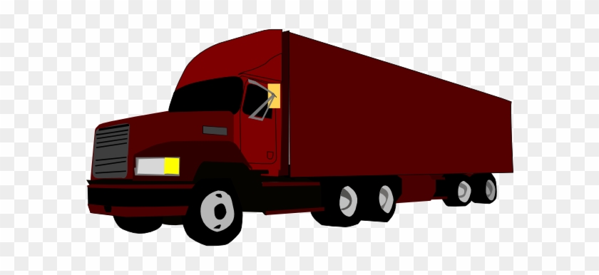Red semi-truck with trailer on transparent background, side view illustration.