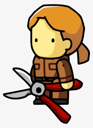 Chibi-style character with orange hair holding red-handled pruning shears.