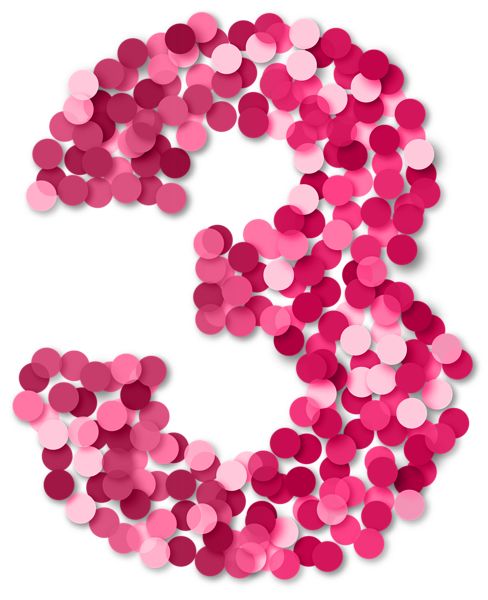 The numeral '3' formed from overlapping pink and magenta confetti circles on a white background.