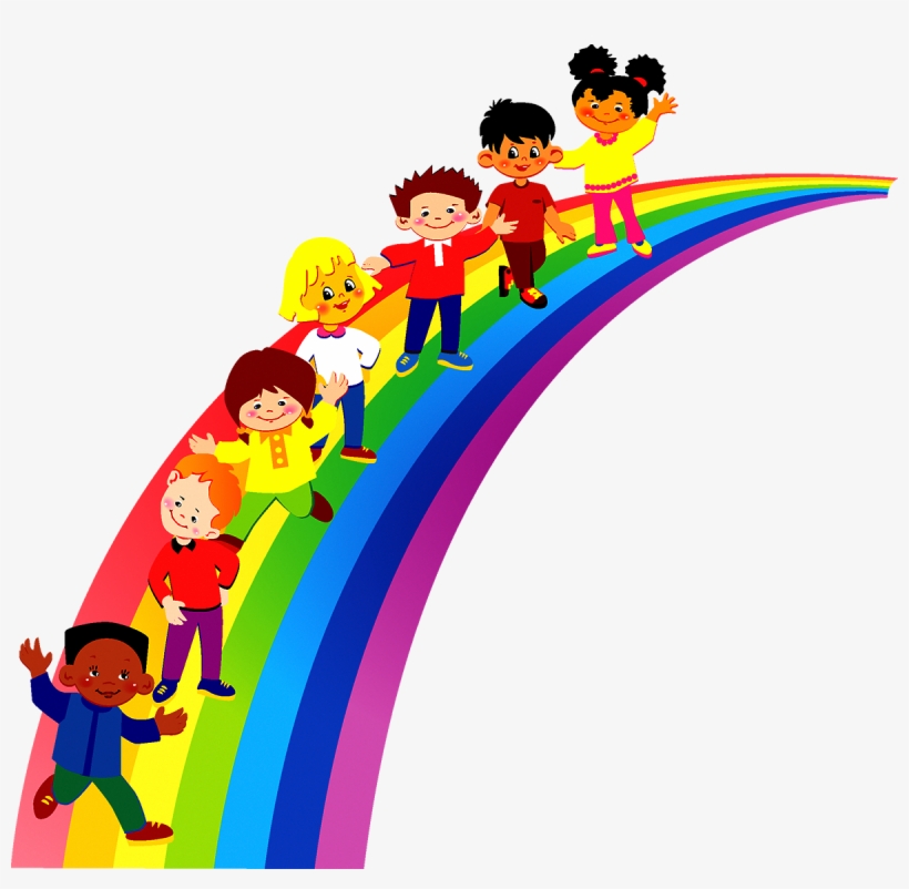 Children Walking on a Rainbow - Diversity and Inclusion Illustration