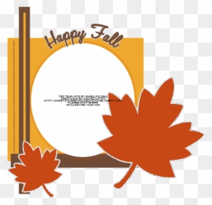 Happy Fall decorative frame with orange maple leaves and circular photo placeholder on transparent background.